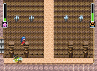 Rock'n ROSE 2ndのゲーム画面「上級者向けのセシリア。今作から最初から2段ジャンプが可能に」