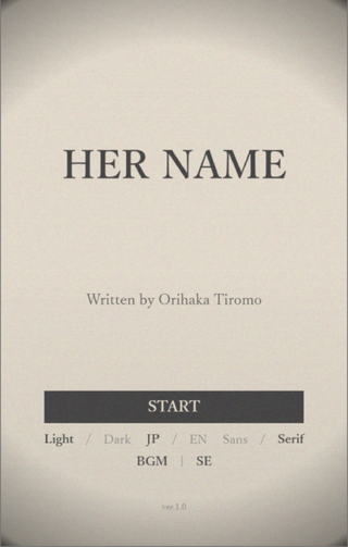 HER NAMEのゲーム画面「日本語・英語に対応しています。ダークモード、フォント切替も完備。」