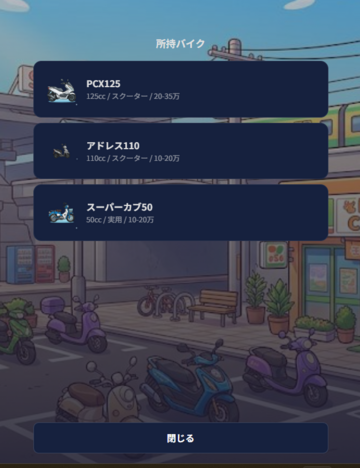 集めたバイク一覧。排気量や相場も表示