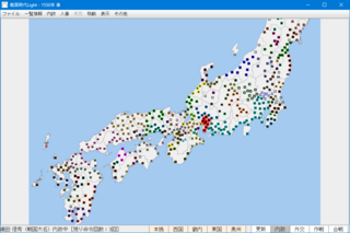 戦国シミュレーションゲーム ～戦国時代Light／DX～のゲーム画面「全国の勢力図が一望できる縮小モードの画面です」