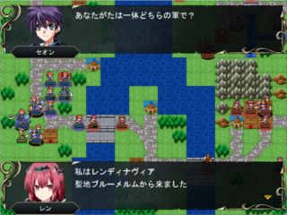 ブルーメルムの秘宝のゲーム画面「前作キャラも堂々登場！　知ってると楽しい」
