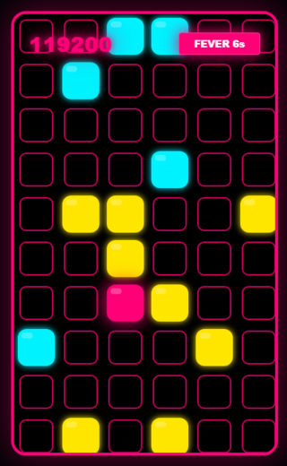 ネオンフォールのゲーム画面「フィーバータイム」