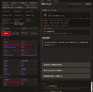 戦前昭和・宰相の選択のゲーム画面「国内勢力の不興を買わないよう、うまくバランスを取りながら」