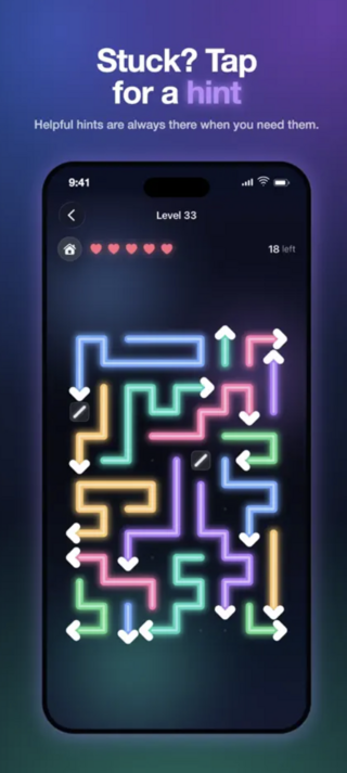 Arrows Puzzle（アローズパズル）のゲーム画面「矢先の前が空いていれば盤の外へ抜けられます」