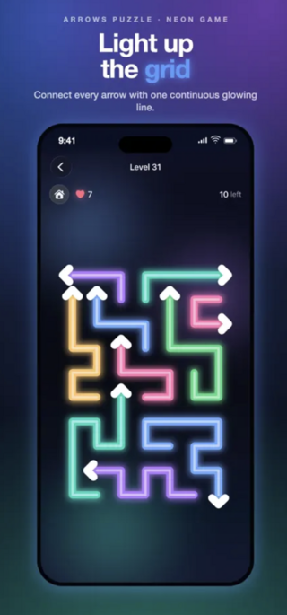 Arrows Puzzle（アローズパズル）のゲーム画面「斜めミラーが矢印の進路を90度曲げます」