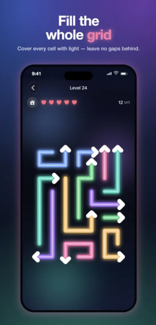Arrows Puzzle（アローズパズル）のゲーム画面「収録レベルは300以上。必ず解けます」