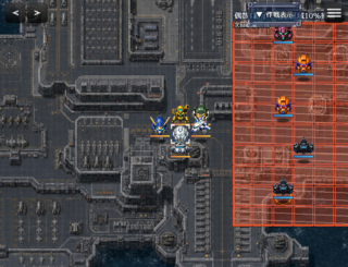 機鋼反逆ブレイカーのゲーム画面「戦闘マップ画面　　　射程と地形、意志と士気。ユニットを動かして戦況を組み立てるターン制バトル。」