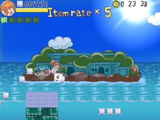 ピスカのスムーズスイミングのゲーム画面「夏の海をスイスイ泳いじゃおう!」