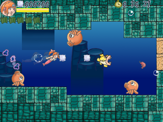 ピスカのスムーズスイミングのゲーム画面「人魚なので海中も進めちゃう!」