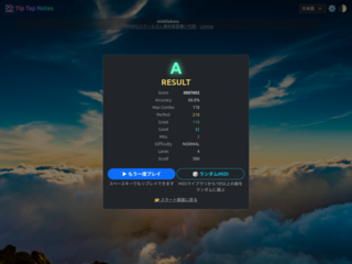 Tip Tap Notesのゲーム画面「スコア画面」