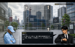 SQUARE FIGHTERのゲーム画面「Story Modeでは、個性的なキャラクターたちによる会話イベントもあります。」