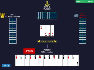Card Game Playlistのゲーム画面「大富豪のプレイ画面」