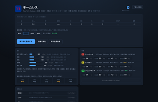 PITCH SIMのゲーム画面「キャリア画面。球種ごとの能力を育てる」