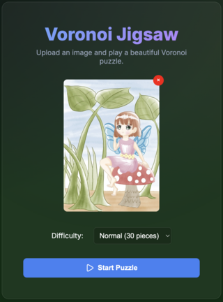 Voronoi Jigsawのゲーム画面「元絵とピース数選択画面」