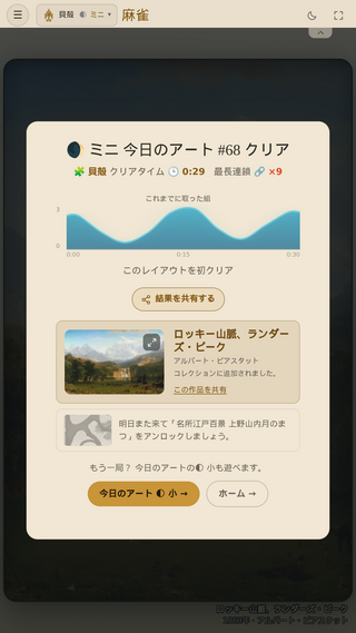 Mahjong Tide（マージャンタイド）のゲーム画面「クリア時間と進行グラフを表示」