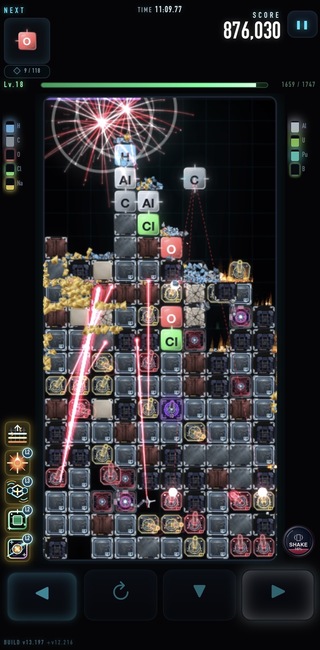 Elementrixのゲーム画面「後半では盤面の状況も大きく変化します」