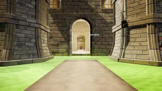 グリモワールオンラインのゲーム画面「町の西にそびえるロックヒル城。門をくぐると中にも入れます。」