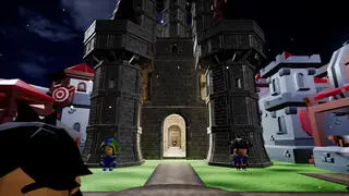 グリモワールオンラインのゲーム画面「夜の城門。深夜がいちばん暗く、月明かりの青が差します。」