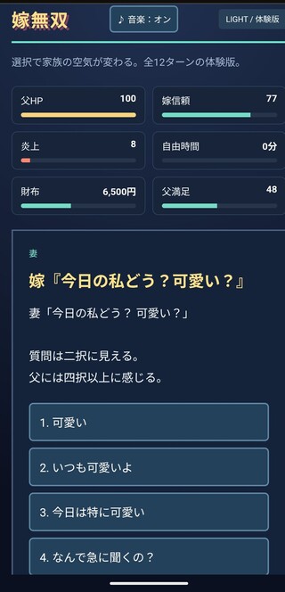 嫁無双のゲーム画面「ゲーム画面」