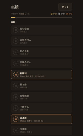 魔女裁判のゲーム画面「実績が豊富」