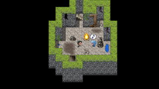 クレセリウム -クレイとセラの古のダンジョンからの脱出- 【体験版】のゲーム画面「焚火での二人のイベント」