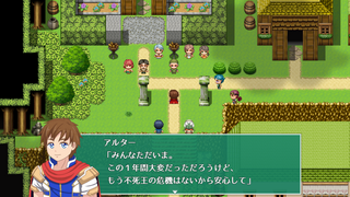 Spirit Crown Re:memberのゲーム画面「物語は勇者アルターの帰郷から始まる。マキトは彼に複雑な心情を抱くが……？」