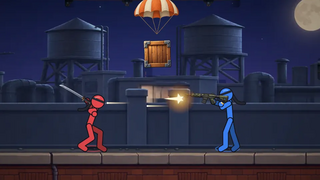 棒人間大乱闘！スティックマン・スカーミッシュのゲーム画面「屋上で刀とライフルが激突」