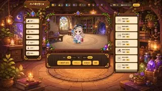 アルケミーパズルのゲーム画面「帽子から背景まで、自由にきせかえ」