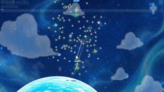 Orbit Otterのゲーム画面「引っぱって狙う（道すじの線）」