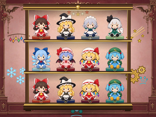 にとりのぬいぐるみクレーンのゲーム画面「棚のアレンジ例：背景・台座・飾りで自分好みに」