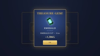 王国宝探しのゲーム画面「時間切れのあとは、鍵を使って宝箱を開封。大きな宝石が出ることも」