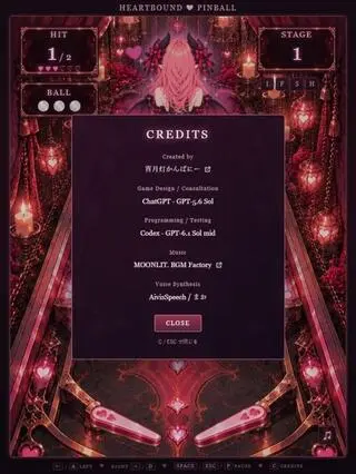 HEARTBOUND ♥ PINBALLのゲーム画面「クレジット」