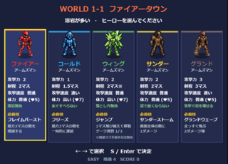 Cross Dimension Crisis(Action)のゲーム画面「ヒーロー選択画です」