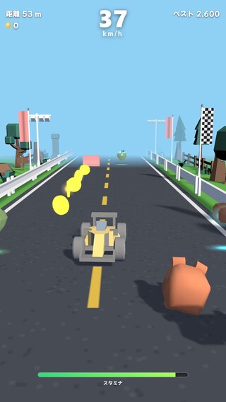 WILD RUSH ∞（ワイルドラッシュ・インフィニティ）のゲーム画面「左右にドラッグして、障害物をよける」