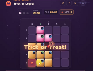 trick or logic!のゲーム画面「罠を開くとライフが減っちゃうよ、気をつけて」