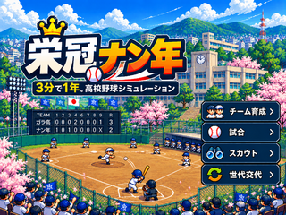 栄冠ナン年のゲーム画面「おいしいところだけ遊べる高校野球シミュレーション。」