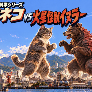 ねこねこ科学シリーズ　宇宙ネコvs火星怪獣イヌラーのイメージ