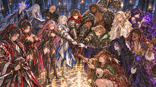 DESCEND INTO ABYSS!!（デスアビ）のゲーム画面「パーティーメンバー１４人。陣システムで全員が出撃。控えはいない。」
