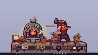 My Desktop Dwarf: Taskbar Forge 無料体験版のゲーム画面「文字入力に合わせてハンマーを振る」