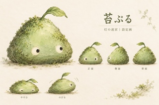 ポコの冒険譚 - 灯の里と火喰いの魔城（体験版）のゲーム画面「苔ぷるの水彩設定画（ゲーム画面ではありません）」