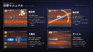 mentaris3のゲーム画面「魔法弾・剣・大魔法・ダッシュ4つの操作」