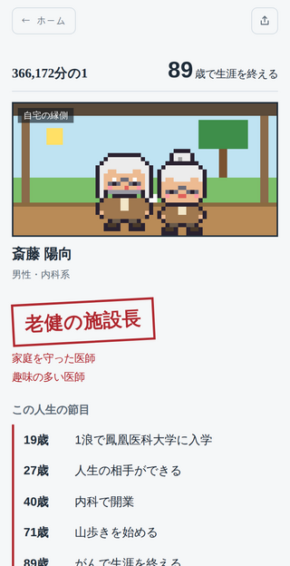 35万分の1のゲーム画面「結末と、この人生の節目」