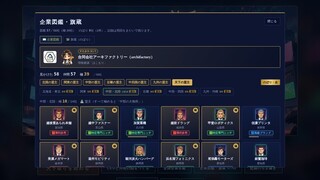 CEOの旗印 〜現代企業・群雄絵巻〜のゲーム画面「企業図鑑と称号。仲間にした会社が増えるほど、天下取りの記録が残っていきます。」