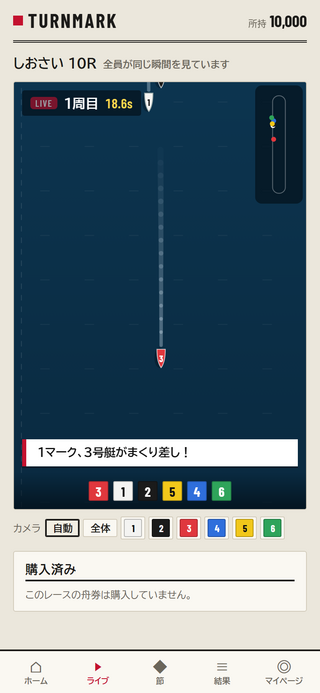 TURNMARK（ターンマーク）のゲーム画面「6艇が競り合うライブレース」