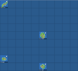 経済版箱庭諸国のゲーム画面「世界マップ。1つの海に国が並ぶ」