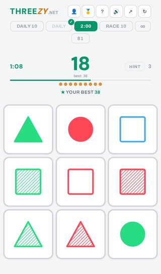 Threezy（スリージー）のゲーム画面「2分モードのプレイ画面」