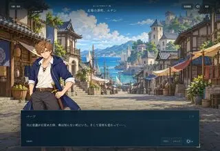 フィクションズメイド ～ missing protocol ～（試作版）のゲーム画面「知らない町で始まる新しい日々」