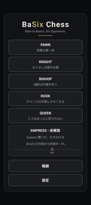 BaSix Chessのゲーム画面「6人の対戦相手」